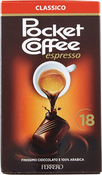 Pocket Coffee, cioccolatini ripieni di Caffè 100% Arabica, 18 pezzi da 12,5 gr