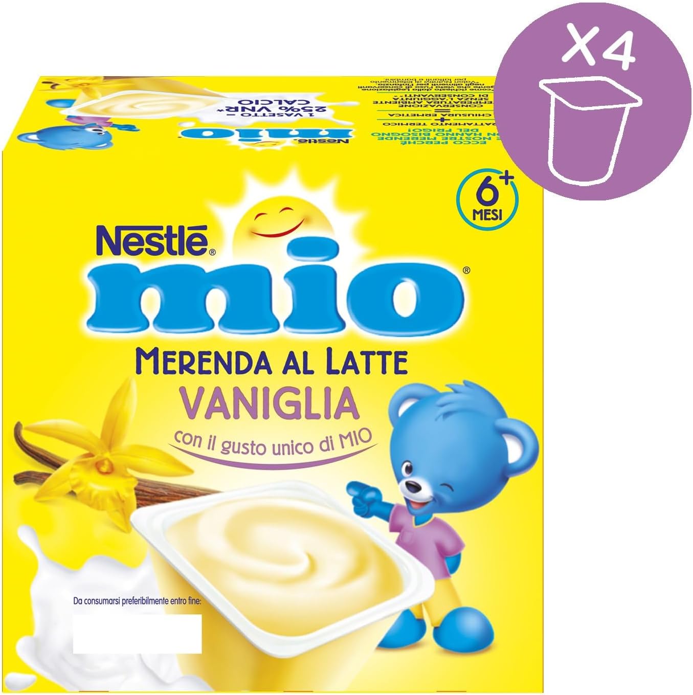 NESTLÉ MIO Merenda al Latte Vaniglia 4 Vasetti da 100 g (400 g)