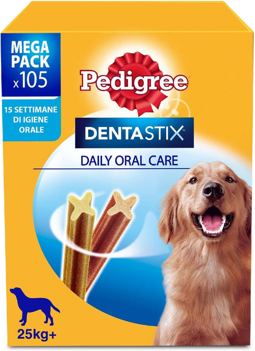 Pedigree Dentastix Snack per la Igiene Orale (Cane Grande +25 kg), 270 g 105 Pezzi - 15 Confezioni da 7 Pezzi (105 Pezzi totali)