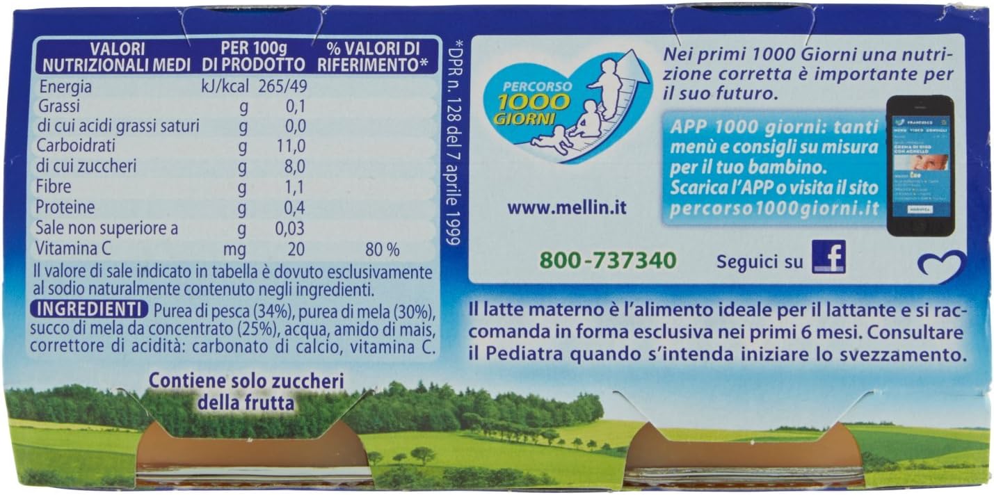 Mellin Omogeneizzato Pesca, 2 x 100g