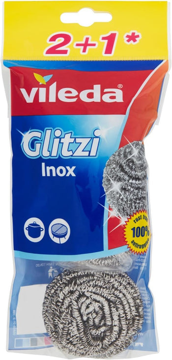 Vileda Glitzi Paglietta a Spirale 2+1, Inox, 3 Pezzi, Confezione da 4