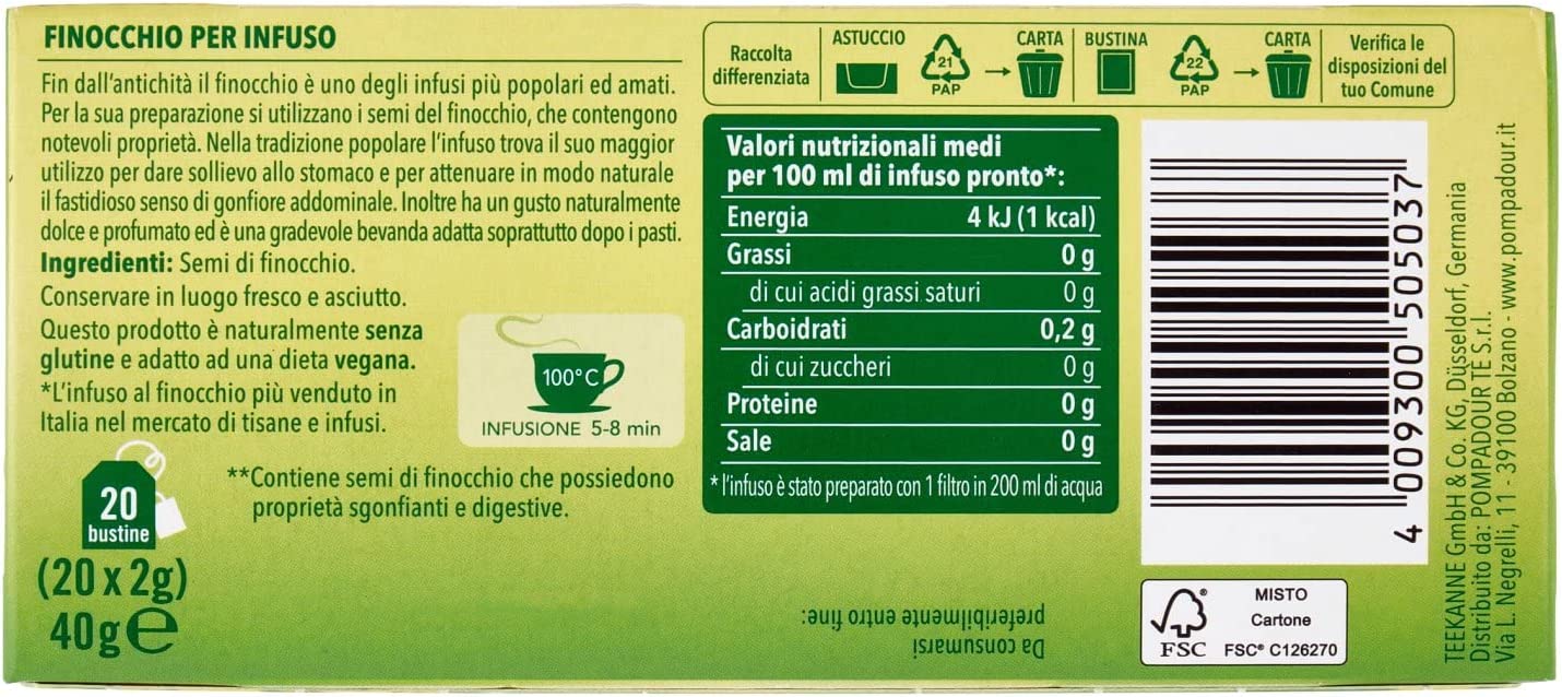 Pompadour Finocchio per Infuso, Confezione da 20 bustine