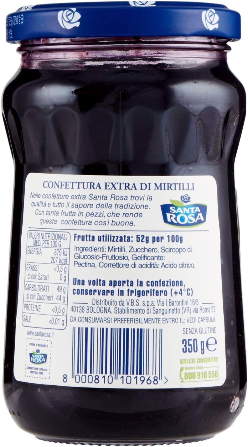 Santa Rosa - Confettura Extra Di Mirtilli, Tanta Frutta A Pezzettoni - 350 G