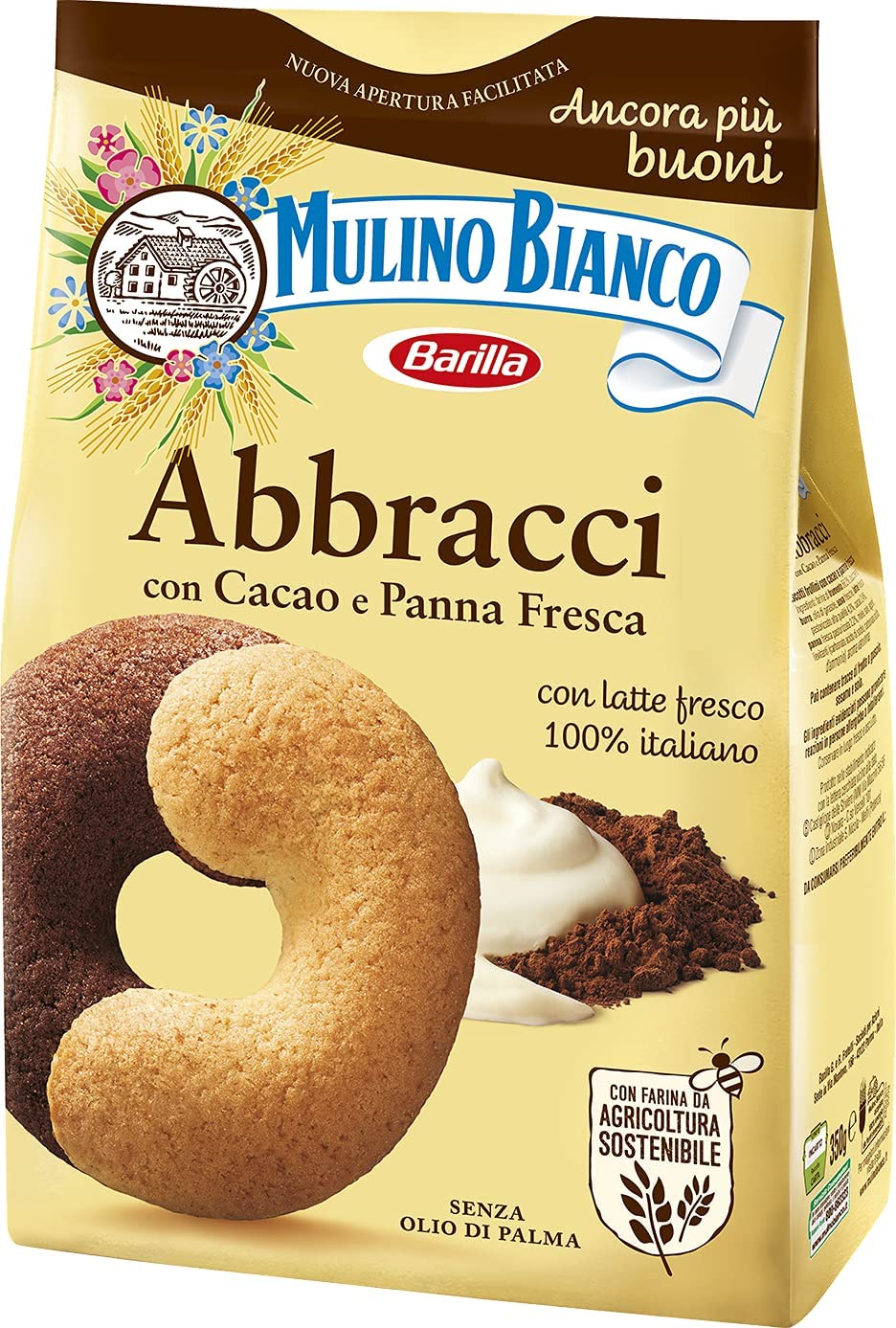 Mulino Bianco Biscotti Abbracci, Cacao e Panna Fresca, 350g