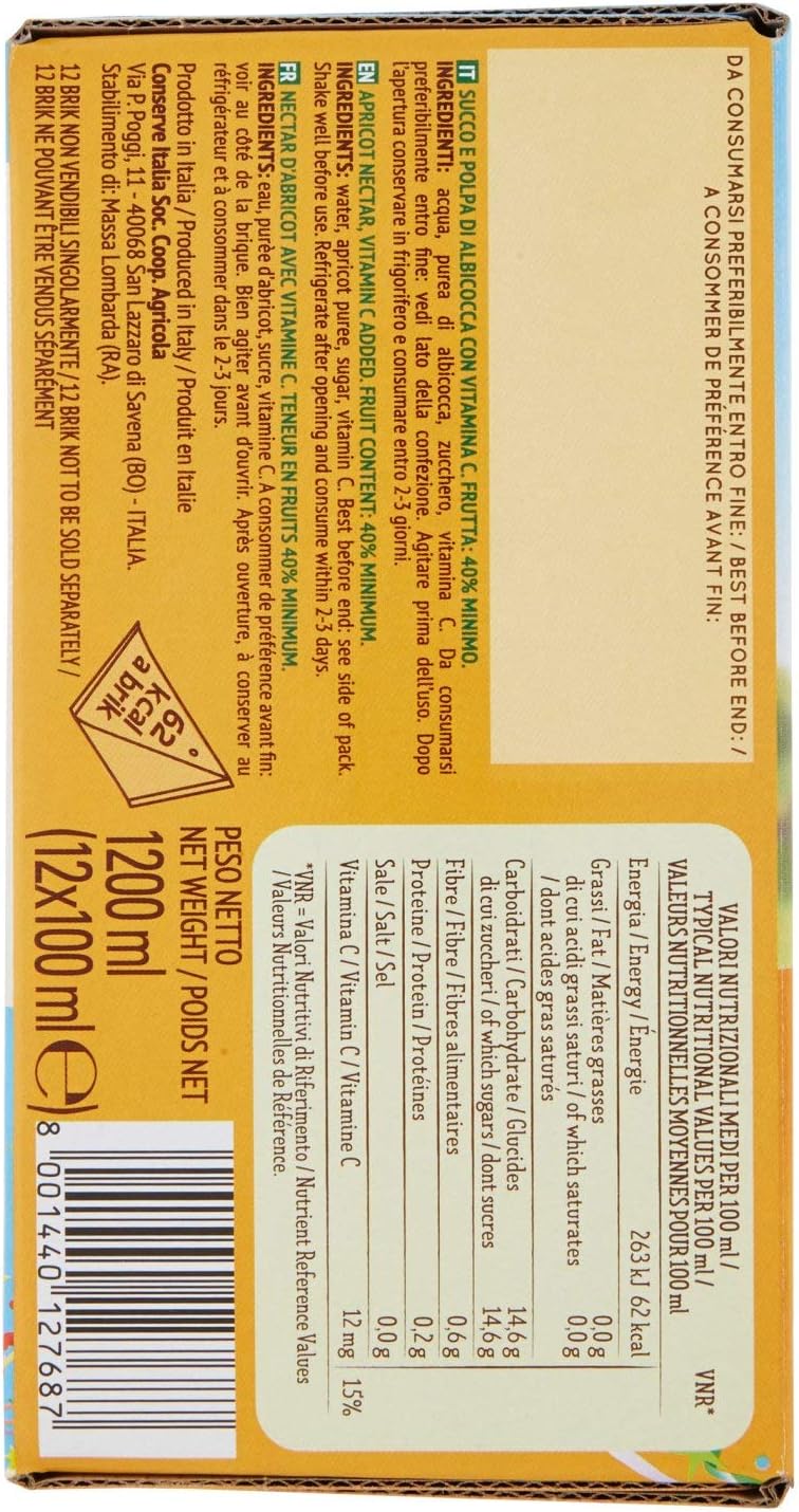Valfrutta Nettare di Albicocca Italiana - Confezione da 12 x 100 ml