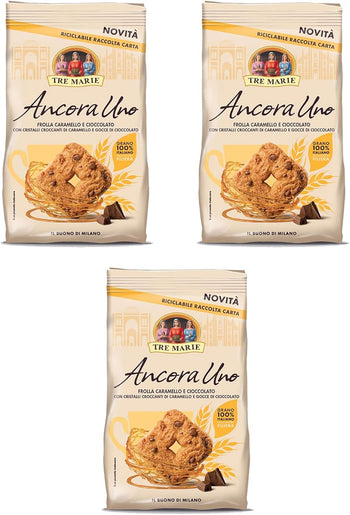 Ancora Uno TRE MARIE Biscotti con frolla al caramello e cioccolato con cristalli croccanti di caramello e gocce di cioccolato - 3 confezioni da 300 grammi