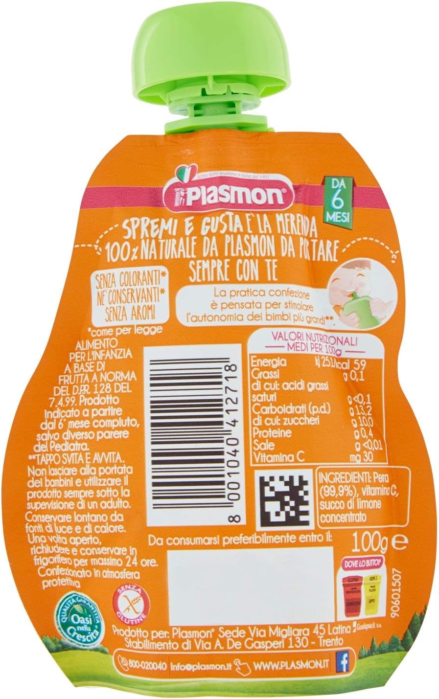 Plasmon Alimento per Infanzia Spremi e gusta Pera