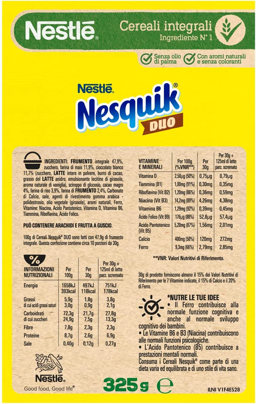 Nesquik Duo Palline con Cereali Integrali, Cacao e Cioccolato Bianco, 325g