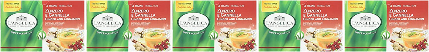 L'Angelica, Tisana Zenzero e Cannella, Infuso Funzionale, Tisana Digestiva e Sgonfiante, Favorisce la Digestione e Sgonfia la Pancia, Gusto Speziato, 100% Naturale, 20 Bustine