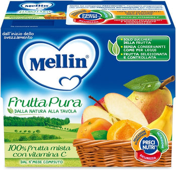 Mellin Frutta Pura Frutta Mista 100% Naturale – 24 Vasetti Da 100 Gr, Frutta