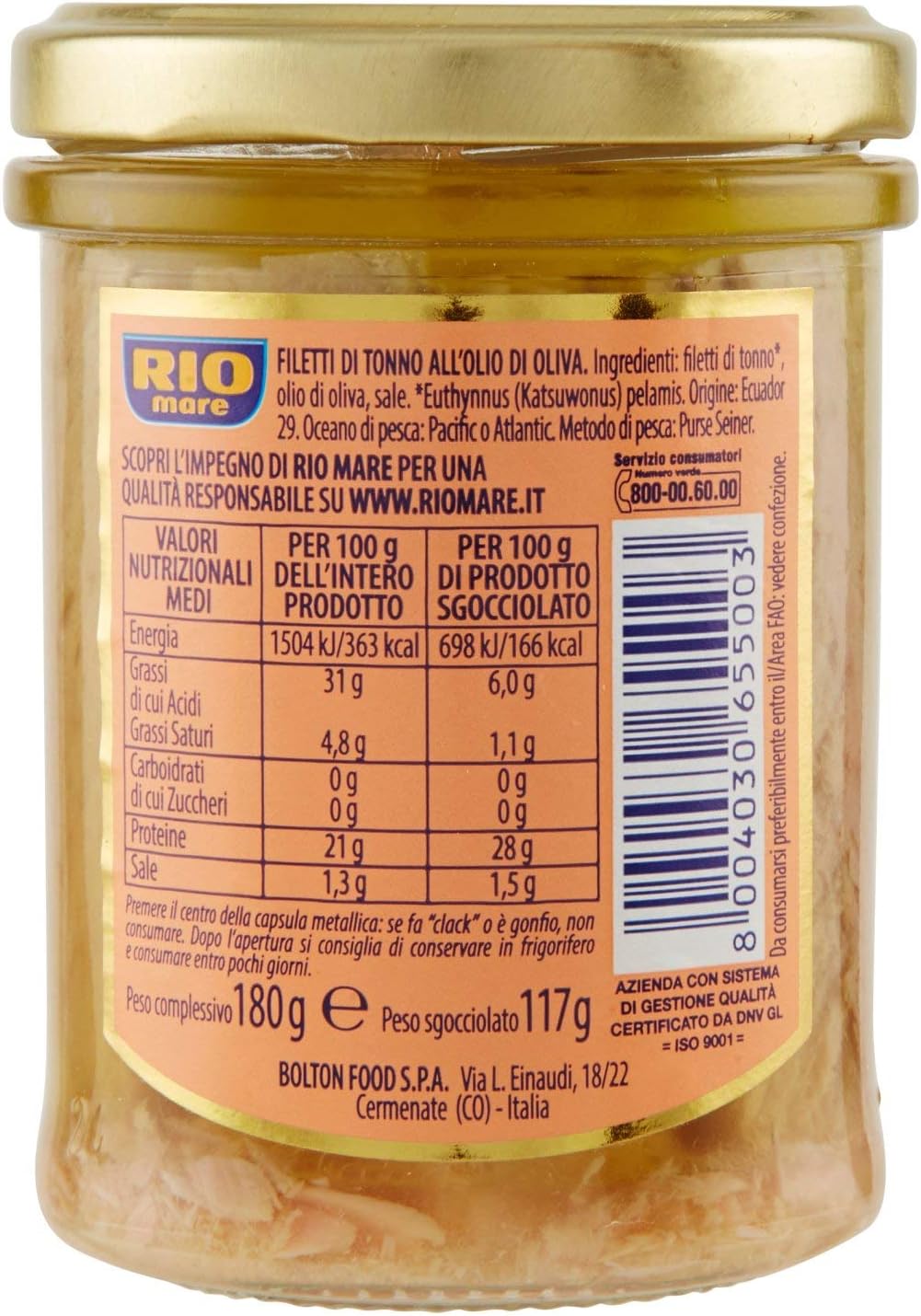 Rio Mare Filetti di Tonno all'Olio di Oliva, Lavorati a Mano, 180g