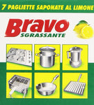 Bravo - Detergente per stoviglie e superfici dure, Sgrassante, al limone - 7 pagliette saponate - [confezione da 2]