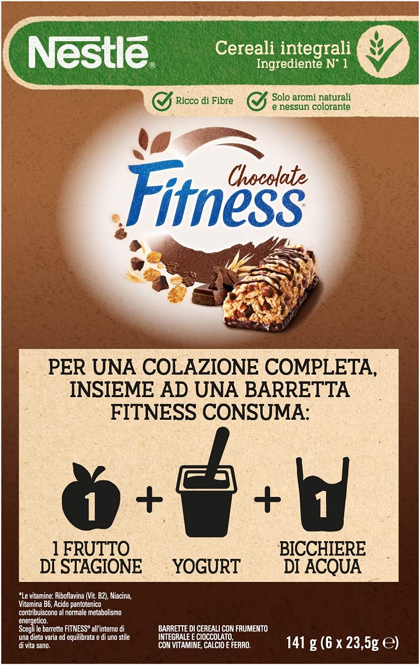 FITNESS CIOCCOLATO Barretta di Cereali con Frumento Integrale e Cioccolato 6 Pezzi