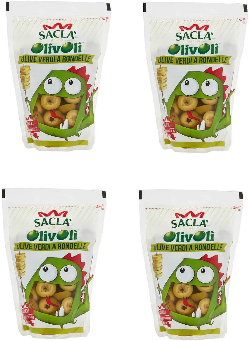 Sacla' Olive Verdi a Rondelle Green Sliced ​​Olives 6.52oz 185gm ,Pack of 4