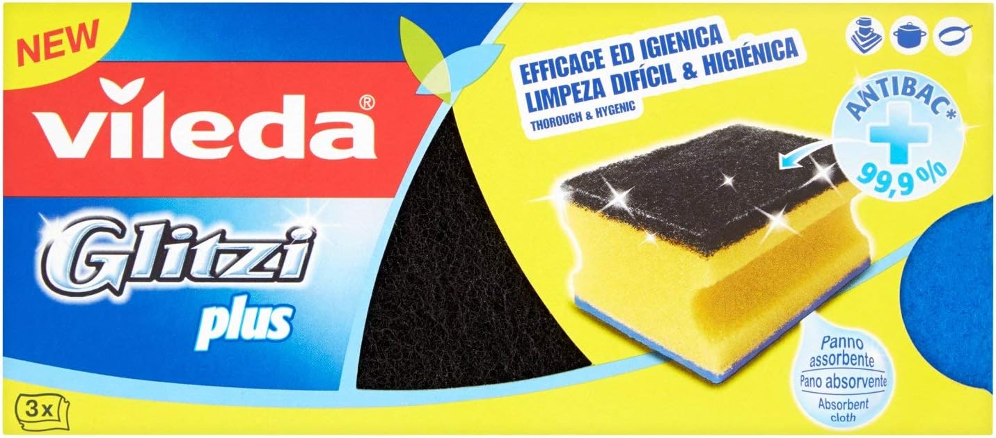 Vileda Glitzi Plus Spugna da Cucina - 3 Pezzi