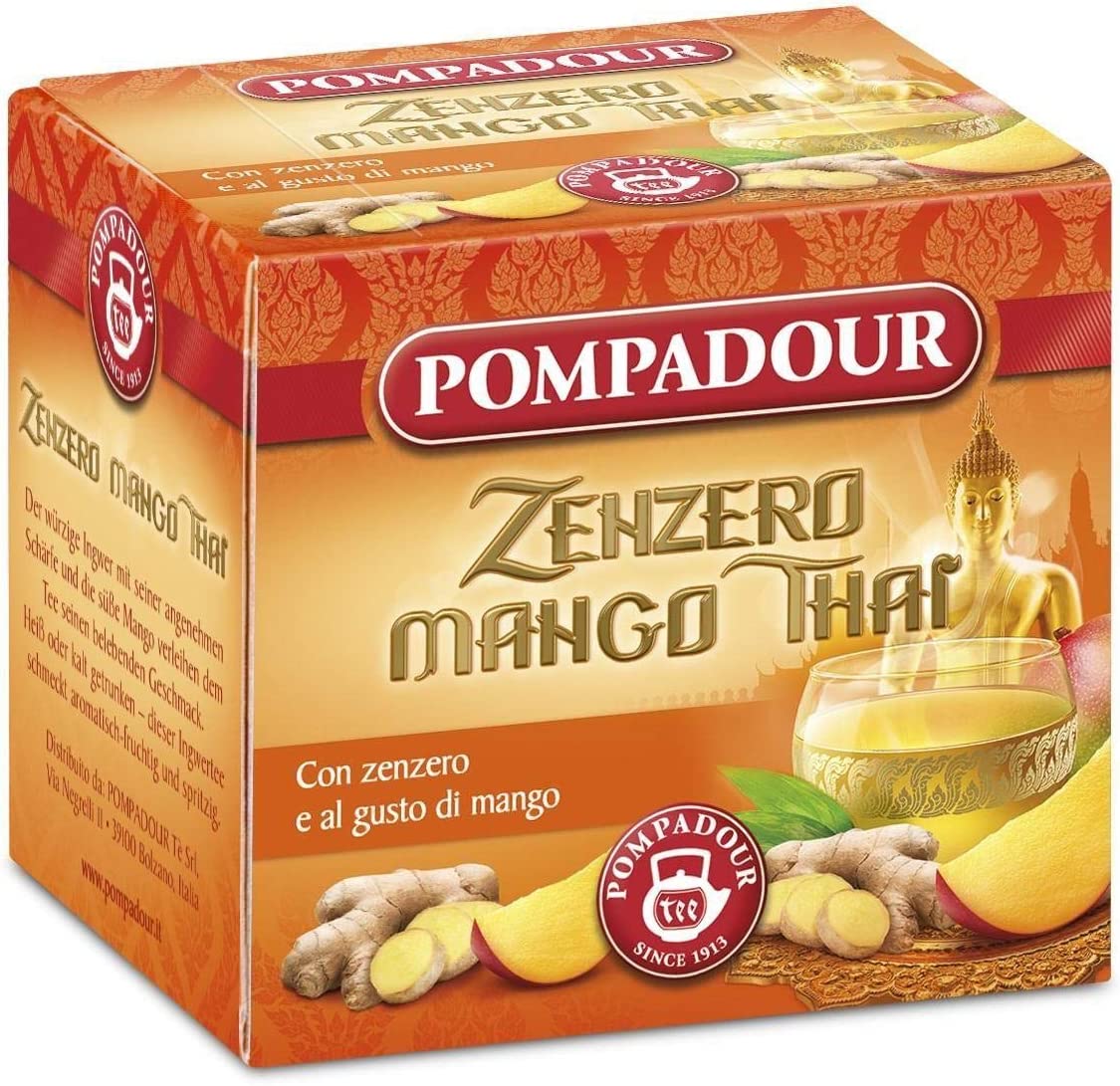 Pompadour 1913 | Infuso Zenzero Aromatizzato | Tisana Mango Thai | Zenzero Tisana Digestiva - 10 Bustine di Tè (22,5 Gr)