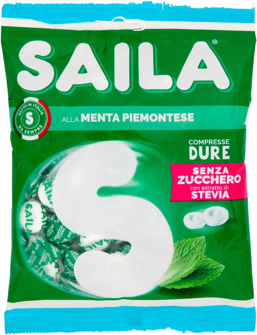 Saila - Compresse alla Menta, Senza Zucchero, con Estratto di Stevia - 75 gr