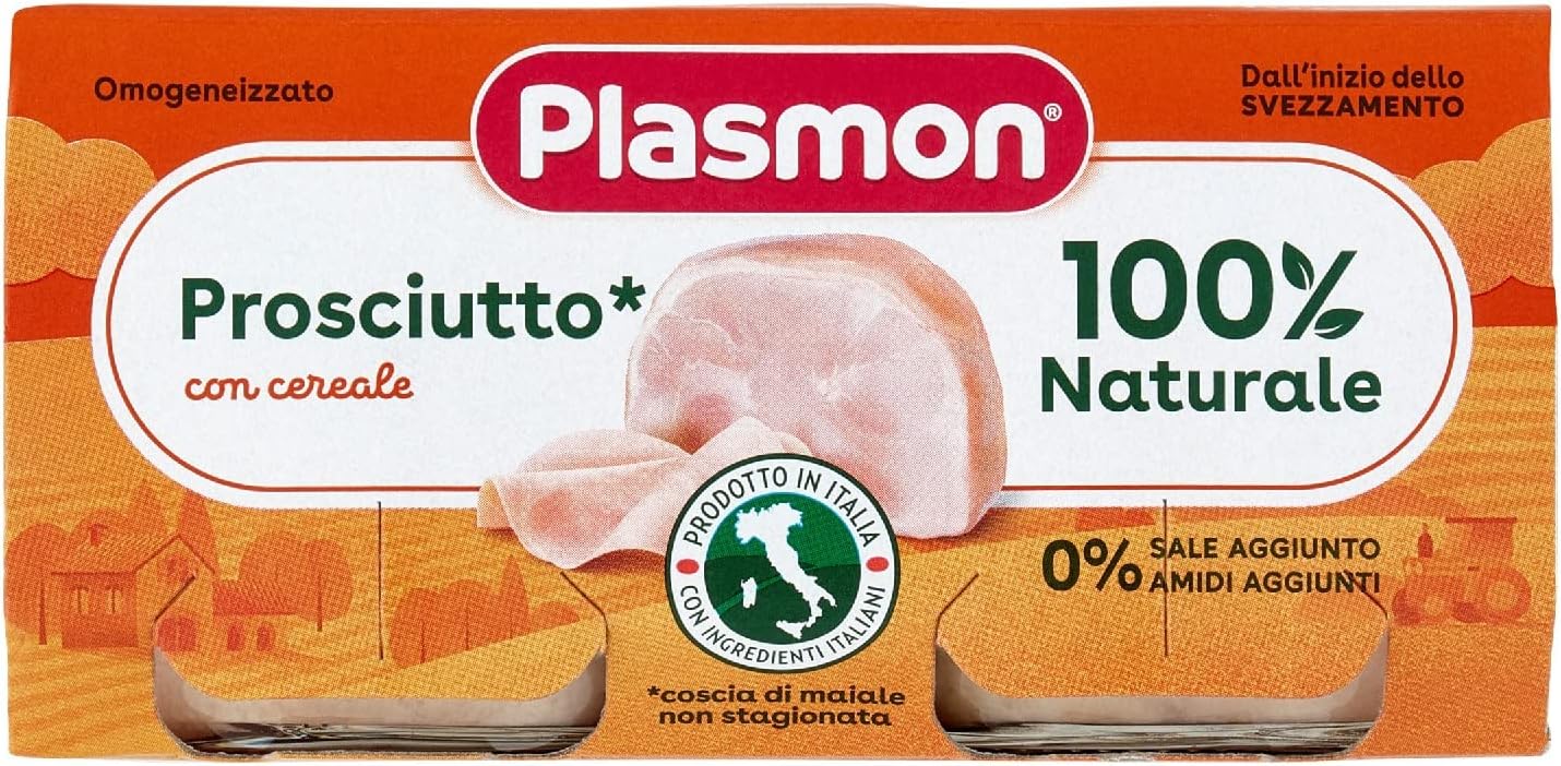 Plasmon Omogeneizzato Carne Prosciuto e cereale 2x80g Con Carne Italiana, 100% naturale, senza amidi e sale aggiunti