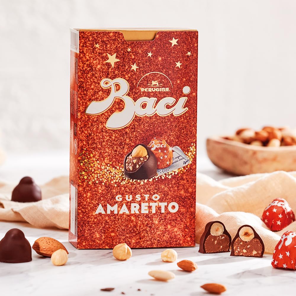 BACI PERUGINA Gusto Amaretto Cioccolatini Fondenti ripieni al Gianduia e gusto di Biscotto Amaretto, Scatola 150g