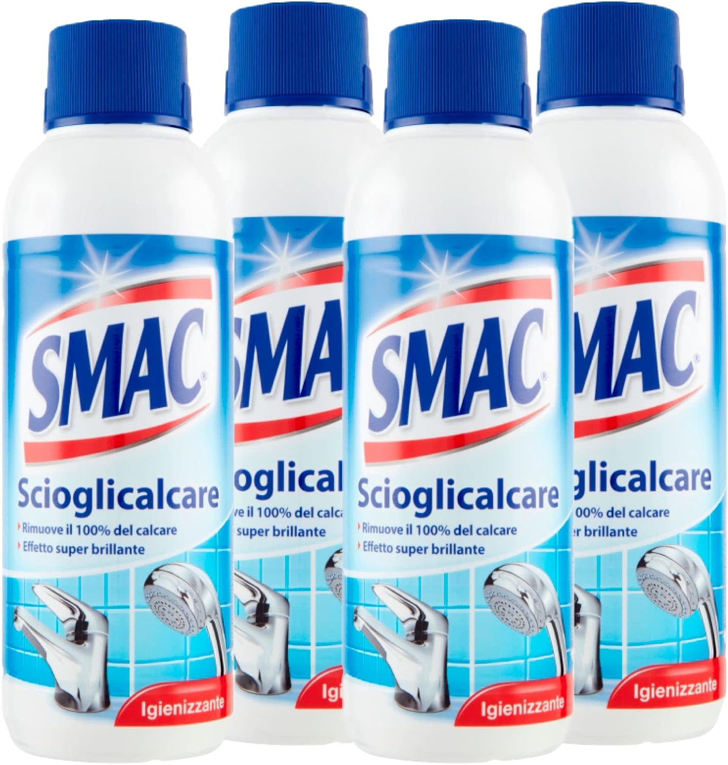 Smac - Scioglicalcare Gel, Detergente Anticalcare Bagno, Azione Igienizzante e Brillantezza, 500 ml x 4 Pezzi