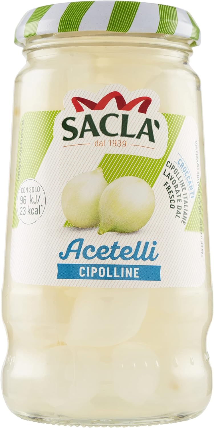 Saclà, Acetelli, Cipolline All'Aceto di Vino, Ideali per Aperitivo, Antipasti e Insalate, Vaso Vetro, 300g (180g sgocciolato), Confezione da 12 pezzi