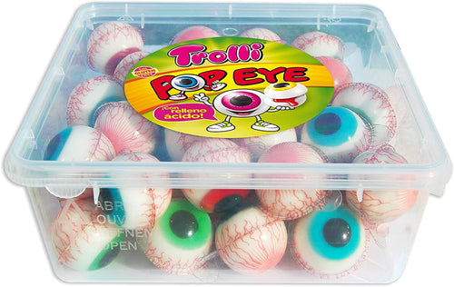 Trolli POP EYE, Vaschetta da 45 Pezzi di Caramelle a Forma di Occhio con Ripieno al Gusto Fragola, Senza Glutine, Idea per Compleanni e Feste