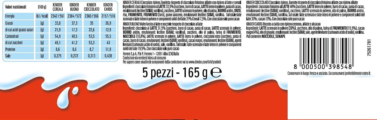 Kinder Calza Befana Snack al cioccolato Assortiti, 165g