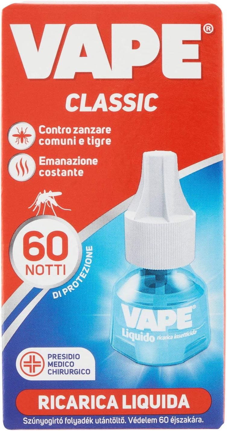 Vape Ricarica Liquida Classica Protegge da Mosche e Zanzare 60 Notti, 36ml