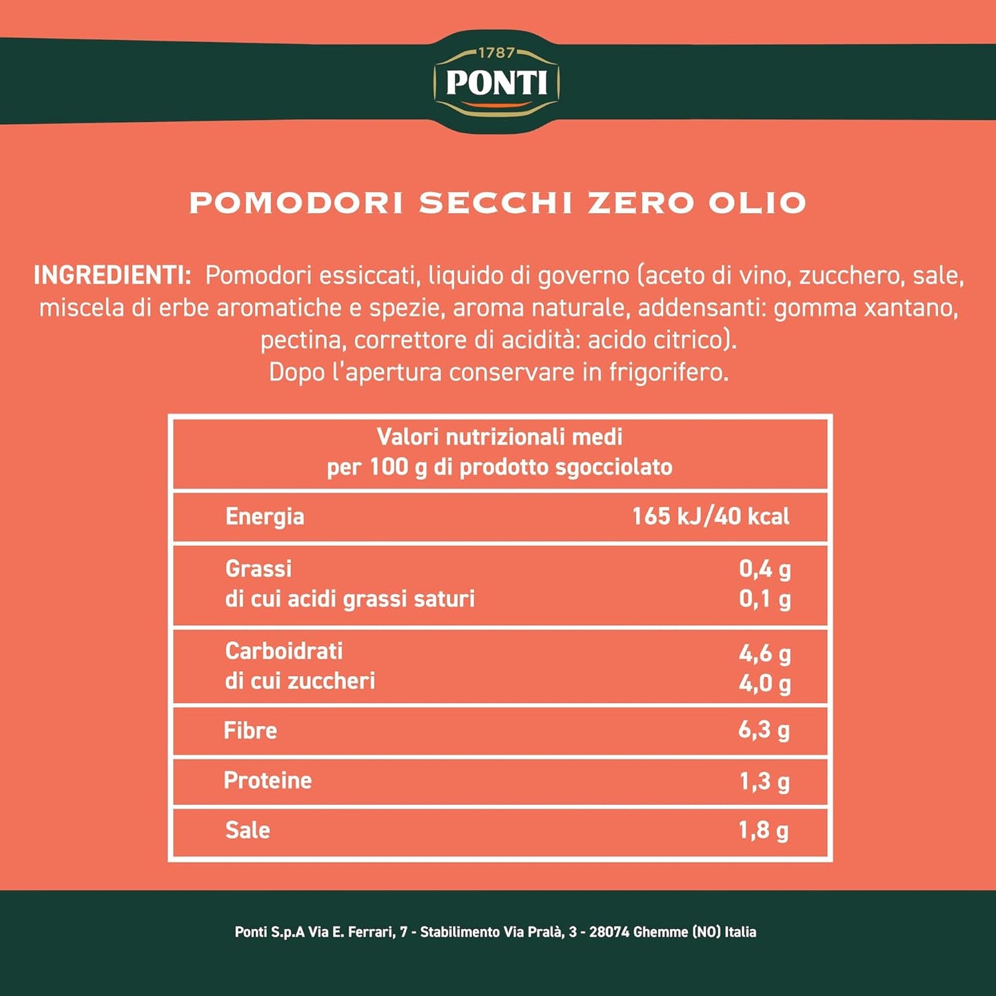 Ponti, Pomodori Secchi Zero Olio, Pomodorini Secchi Privi di Olio e Senza Grassi, Ideali come Aperitivo o Antipasto, Ottimi anche come Contorno, 100% Made in Italy, 300 g