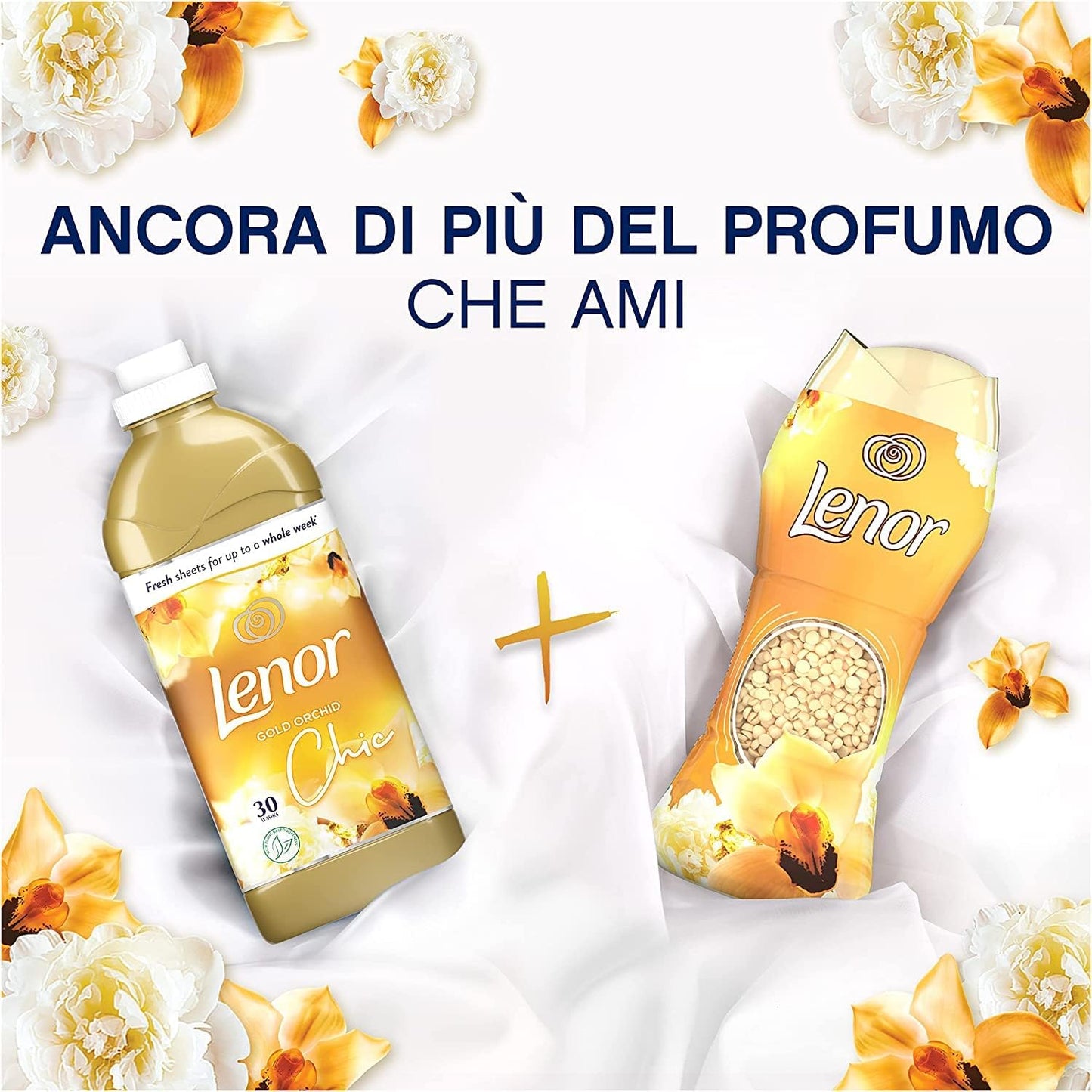 Lenor Profumatore Bucato Perle Profumate Lavatrice, Oro E Fiori Di Vaniglia, Confezione da 6 (6 x 210 g), Intensificatore di Profumo, Maxi Formato, 100% Plastica Riciclata