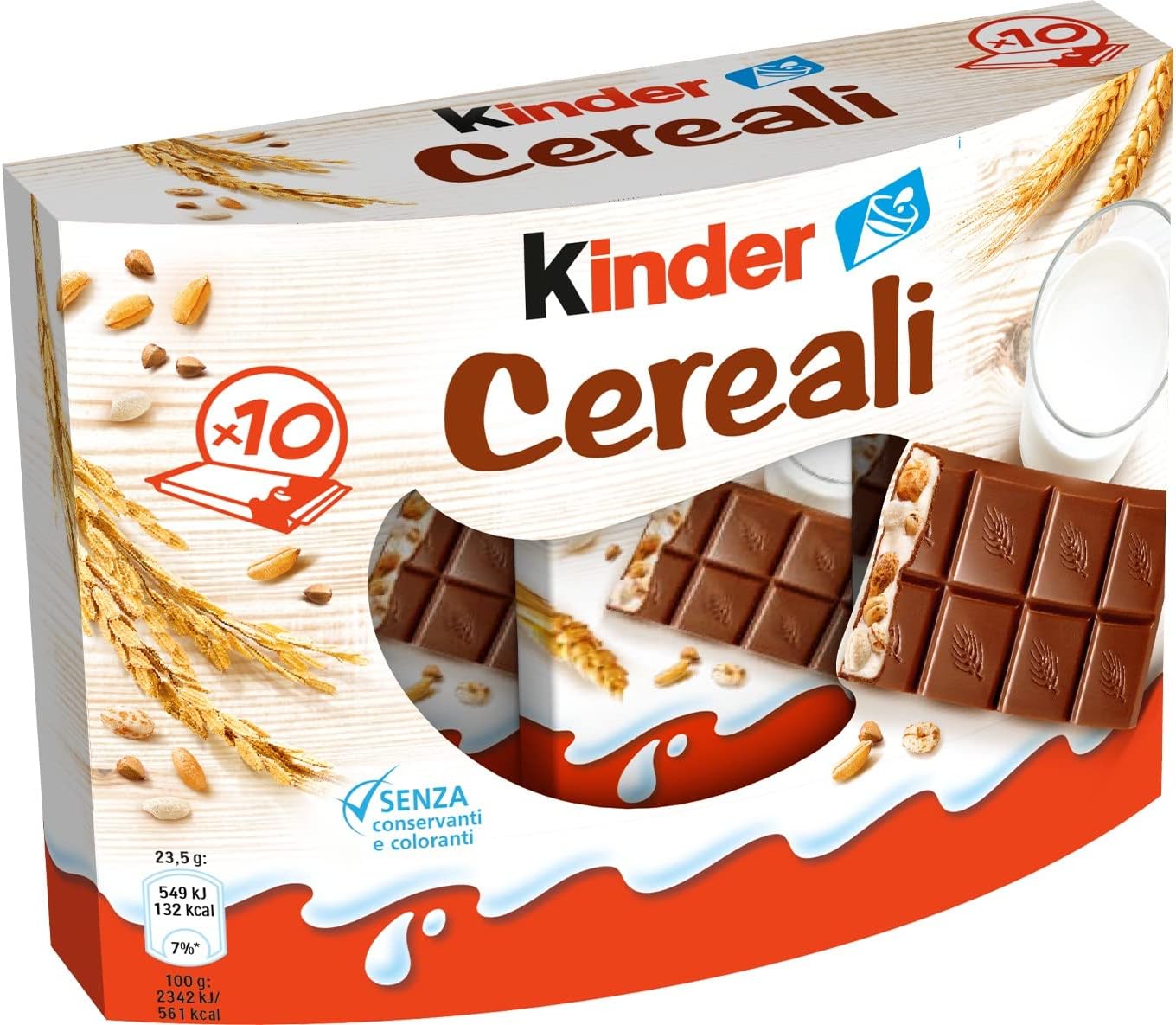Kinder Cereali, Tavolette di Cioccolato ai Cereali, 10 pezzi da 23.5 Gr