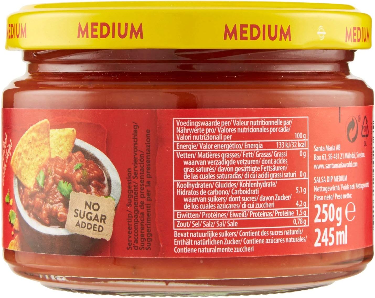 Santa Maria, Dip Salsa, Salsa Medio Piccante al Pomodoro, con Aglio e Jalapenos, Ideale come Accompagnamento alle Tortilla Chips, per Condire Verdure Fresche o Bruschette, Gusto Corposo, 250 g