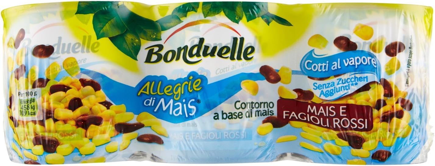 Bonduelle Mais e Fagioli Rossi Cotti al Vapore, 3 x 170g, 510 grammo, 3