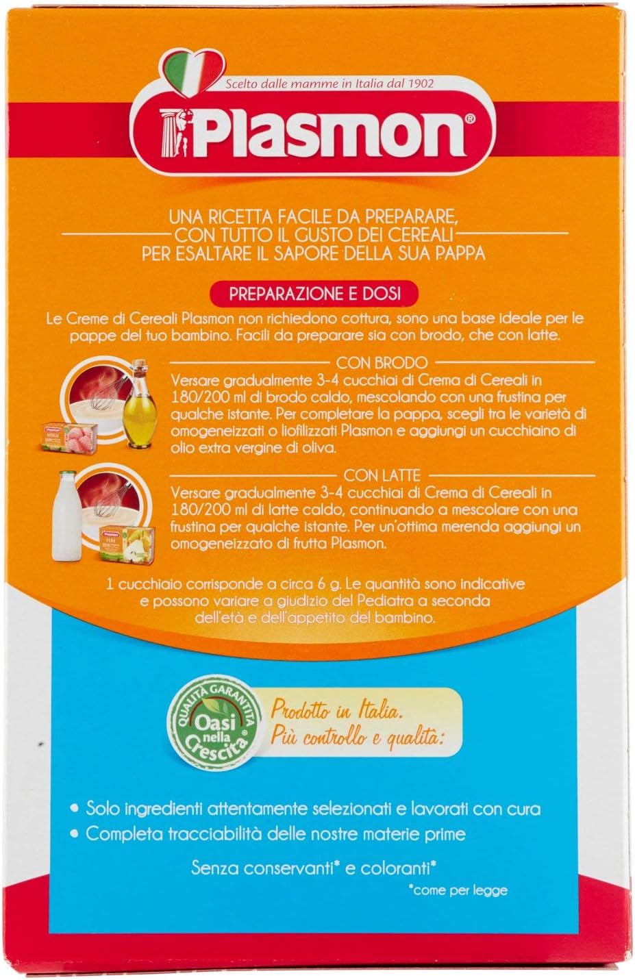 Plasmon Crema di Cereali Quattro Cereali 230g Con Ingredienti selezionati, La base ideale per la pappa