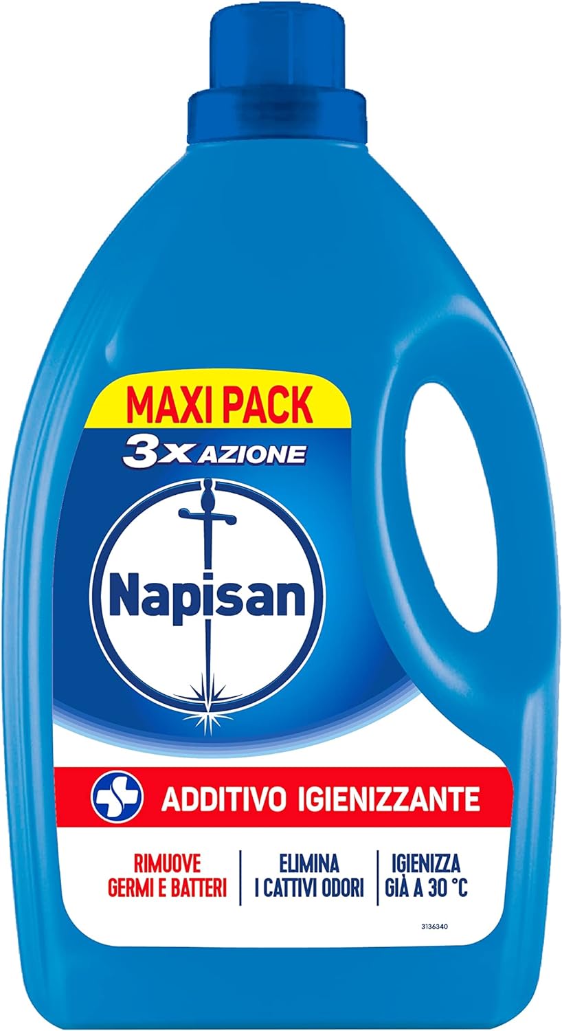 Napisan Additivo Igienizzante Lavatrice, Additivo Liquido per Bucato, Multi Azione, Formato Famiglia, Flacone da 2.4 Litri, 2400 millilitro, 1