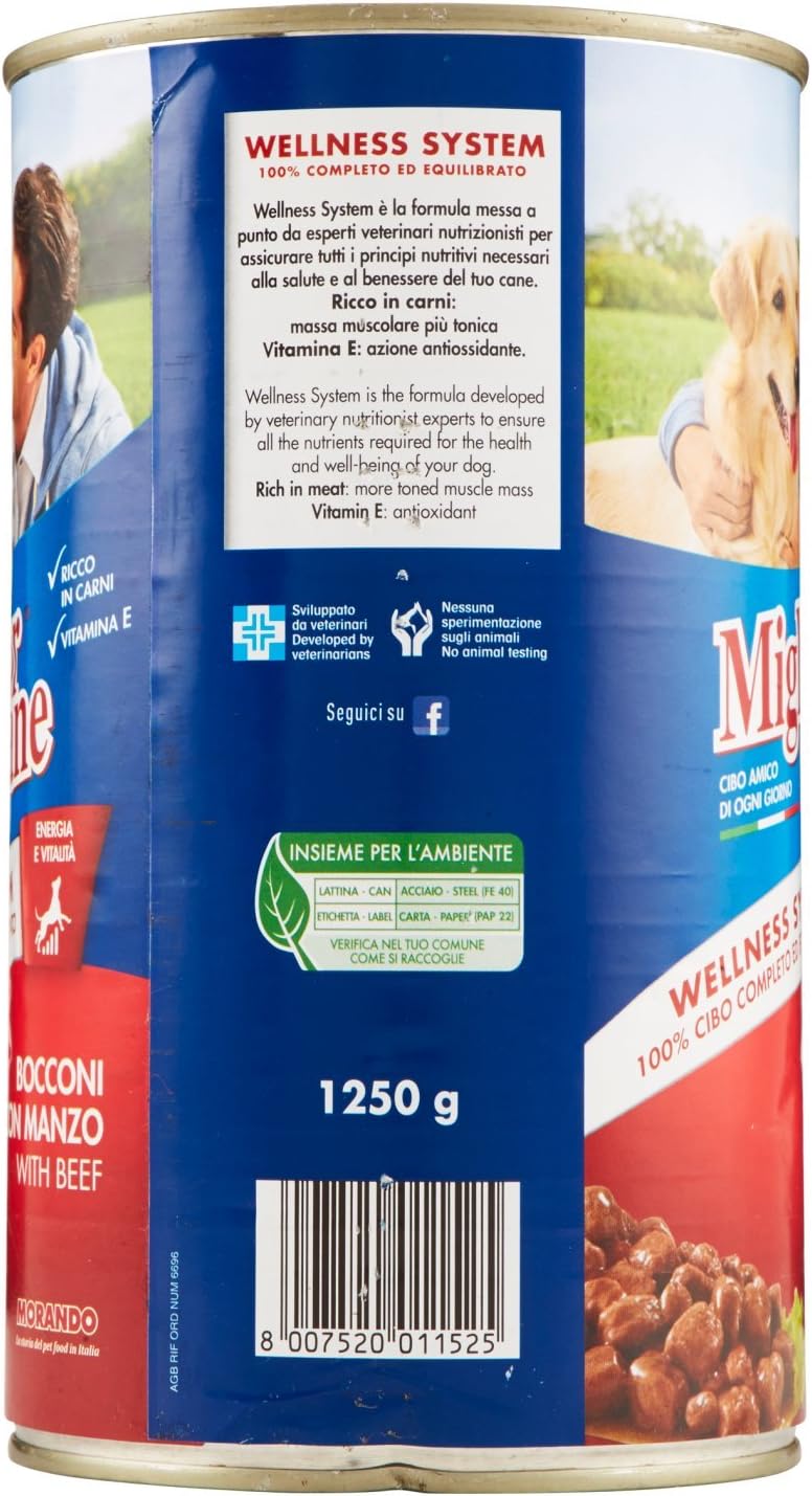 Migliorcane Alimento Completo per Cani Adulti, Bacconi con Manzo, Vitamine e Sali Minerali, 1250g