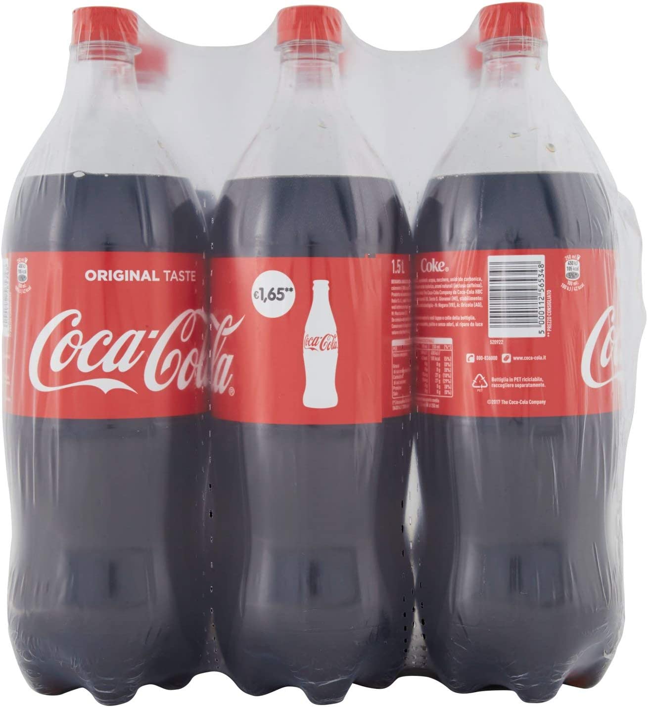 Coca-Cola Original Taste – 6 Bottiglie da 1.5 L, Tutto il Gusto Originale di Coca-Cola in bottiglia PET 100% Riciclabile, Bevanda Analcolica