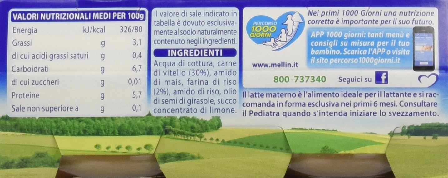 Mellin Omogeneizzato Vitello - 12 confezioni da 2 pezzi da 80 g [24 pezzi, 1920 g]