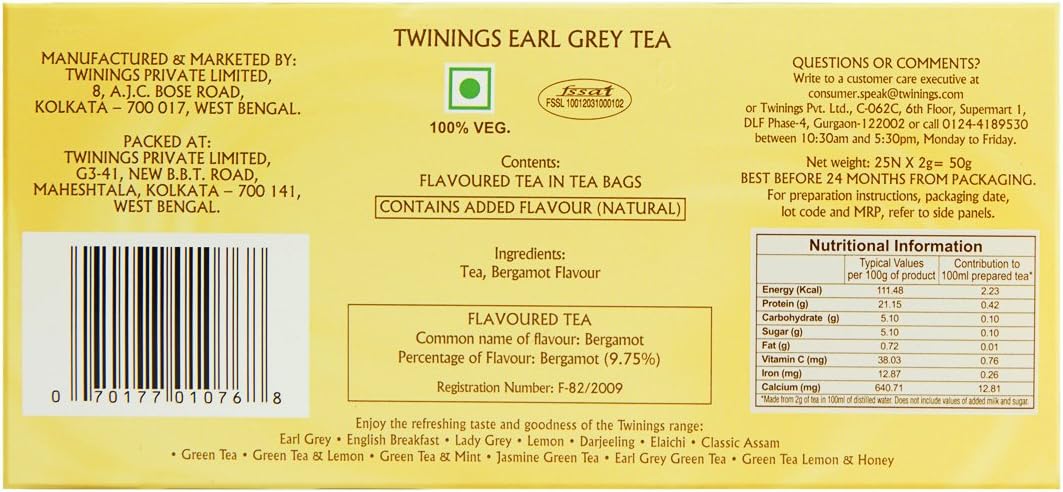 Twinings Earl Grey Tea Classics Sapore di Bergamotto, 25 Bustine