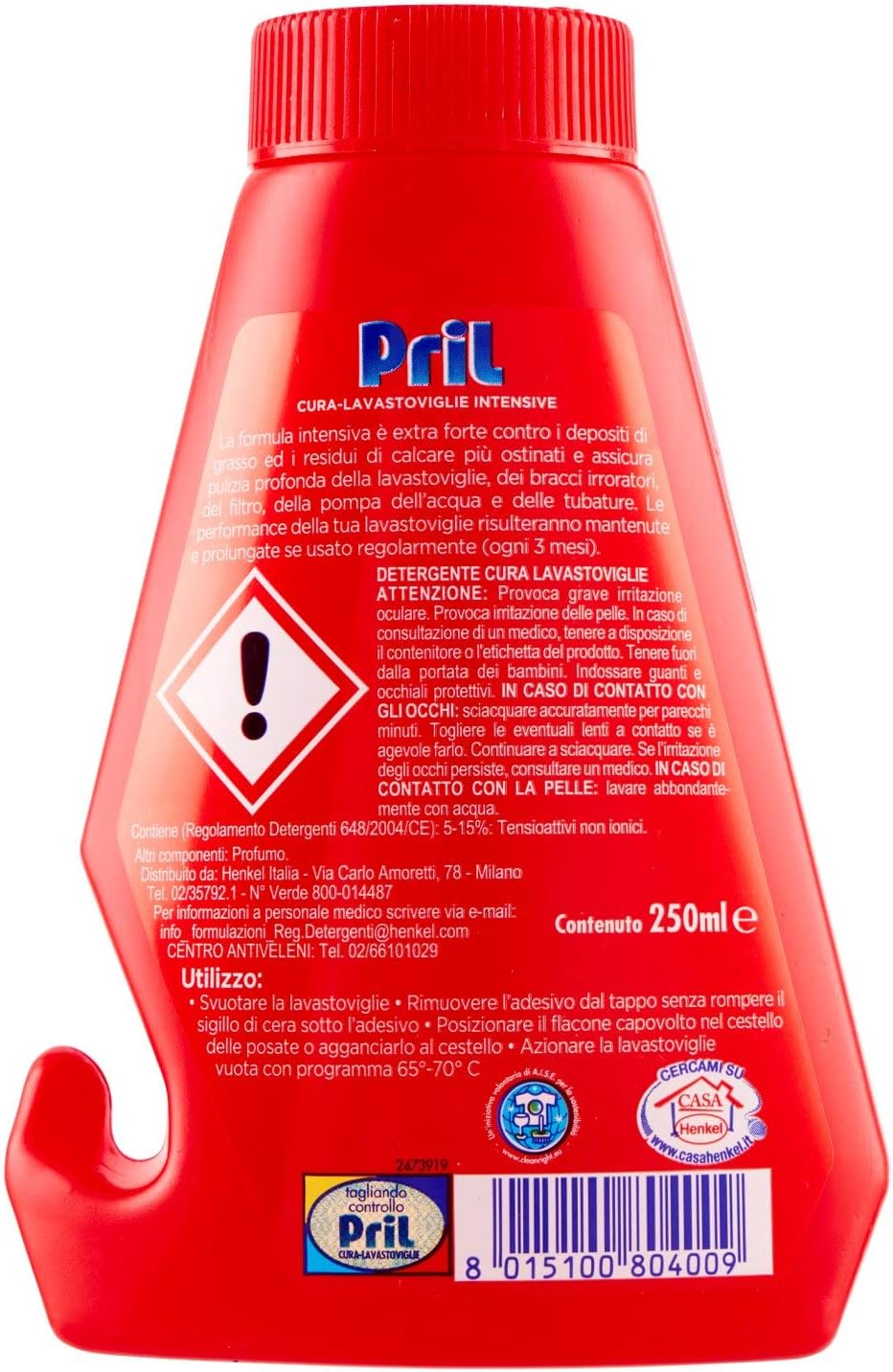 Pril Cura-Lavastoviglie Intensive, Rimuove Grasso, Cattivi Odivi e Calcare da Lavastoviglie, Confezione 4 pezzi da 250 ml