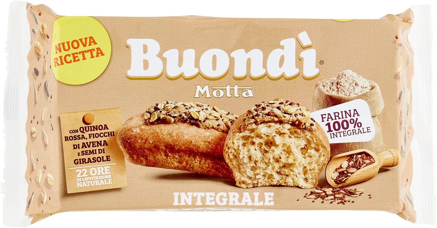 Buondì Integrale per la tua Colazione Golosamente Integrale - Impasto con 22 Ore di Lenta Lievitazione Naturale con Farina 100% Integrale - 6 Merendine Confezionate Singolarmente