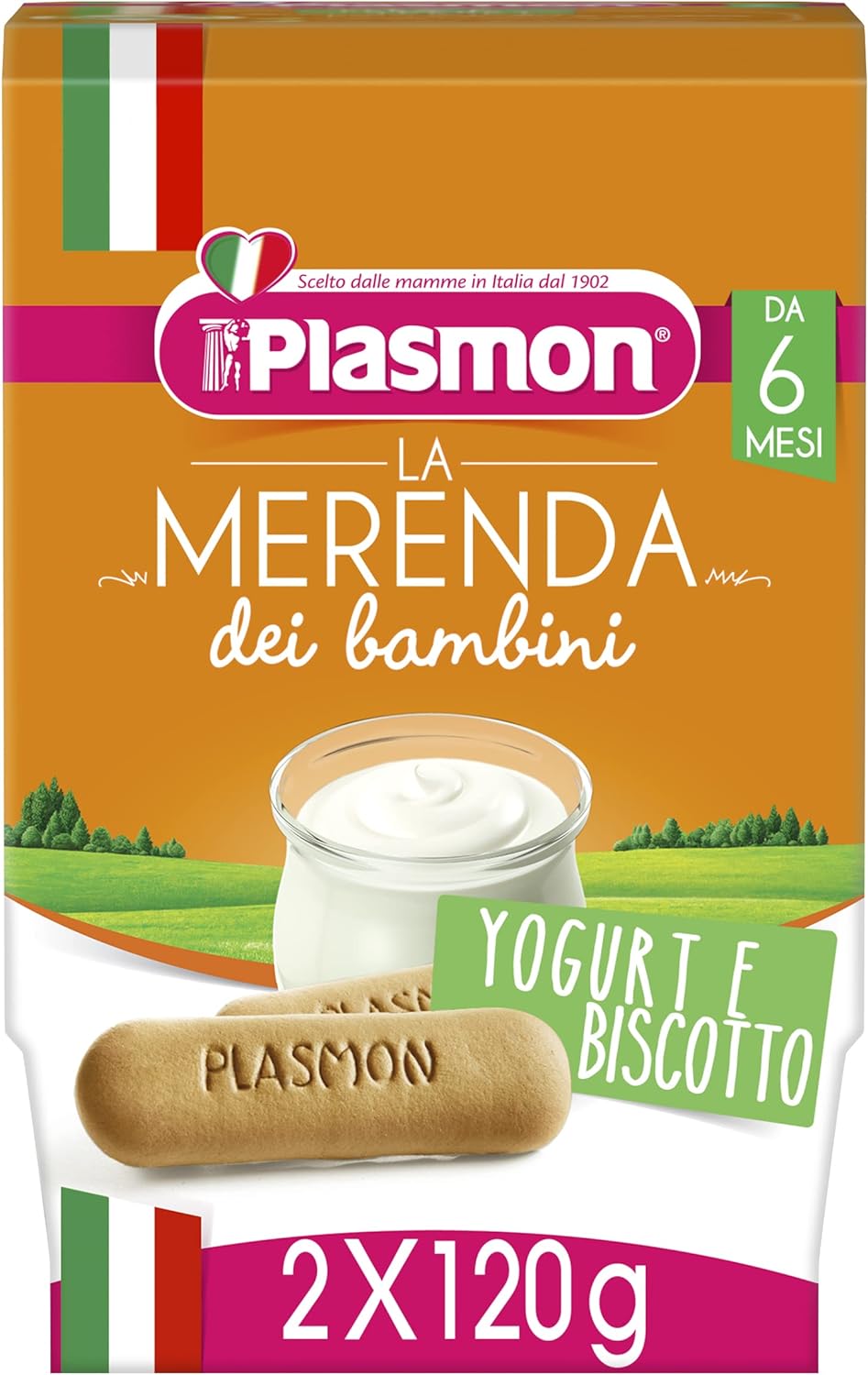 Plasmon Omogeneizzato La Merenda dei Bambini Yogurt e Biscotto 120gr 24 Vaschette Con materie prime selezionate, Ricetta golosa preparata con cura