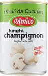 D'Amico - I Facili da Cucinare, Funghi Champignons, tagliati e lessati al naturale - 6 pezzi da 400 g [2400 g]