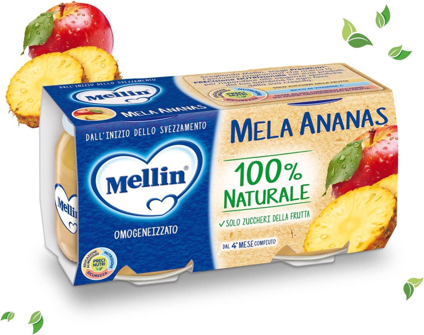 Mellin Omogeneizzato Di Frutta Mela Ananas 100% Naturale – 24 Vasetti Da 100 Gr