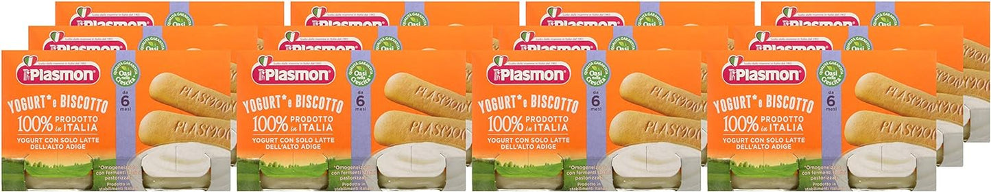 Plasmon Omogeneizzato Yogurt e Biscotto 120g 24 Vasetti Con Yogurt dell'Alto Adige, Fonte di Calcio e di Vitamina C