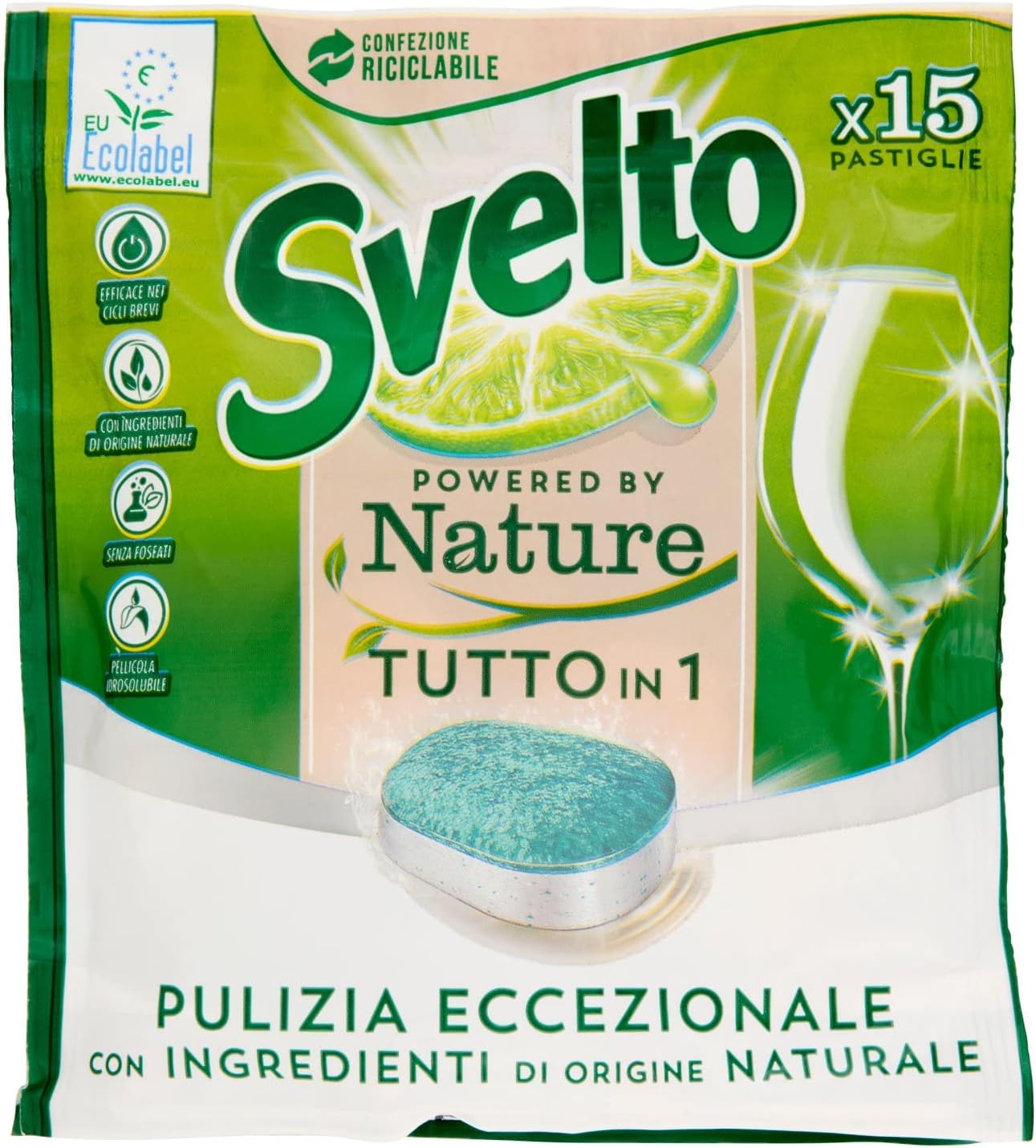 Svelto Powered By Nature, Tutto in 1, Confezione da 15 Pastiglie