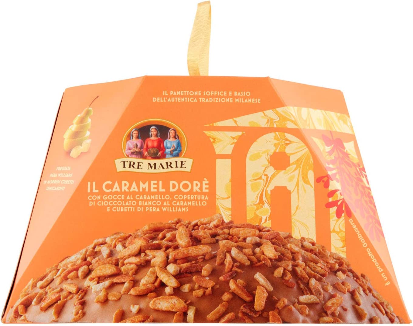 Tre Marie Panettone Con Gocce Di Caramello Copertura Cioccoalto Bianco Al Caramello E Cubetti Di Pere Williams, 900g