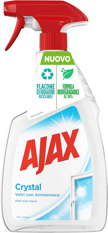 Ajax - Detersivo Crystal Clean, per Vetri, Con Ammoniaca, 100% Anti-Alone - 750 ml