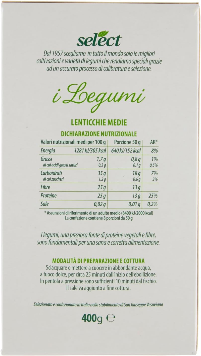 Select Lenticchie Medie Coltivate in USA - 400 gr