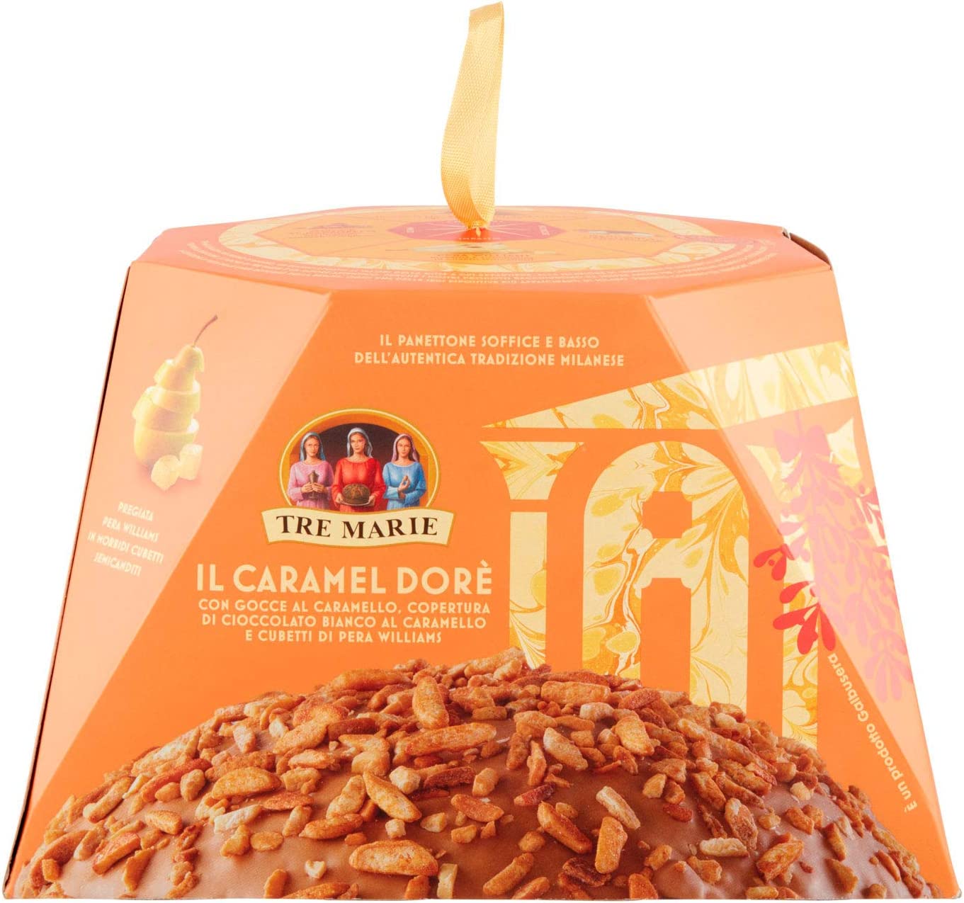 Tre Marie Panettone Con Gocce Di Caramello Copertura Cioccoalto Bianco Al Caramello E Cubetti Di Pere Williams, 900g